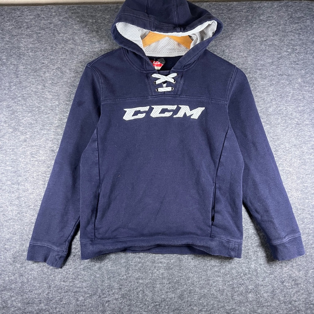 CCM Hockey Hoodie Navy‎ Blue Lace Up Hoodie Sweatshirt Youth XL Embroidered Logo